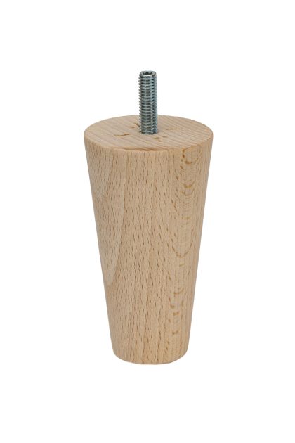 Noga toczona stożek drewniana do mebli bukowa, z wkręconą śrubą, o naturalnym odcieniu surowego drewna