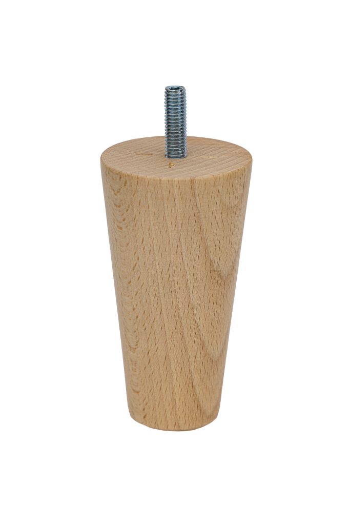 Noga stożkowa drewniana do mebli, bukowa, toczona, z wkręconą śrubą, w kolorze naturalnym