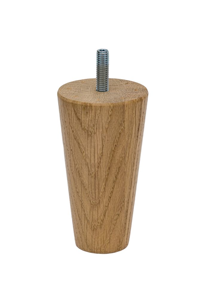Noga dębowa toczona meblowa o kształcie stożka, z wkręconą śrubą, w kolorze naturalnym
