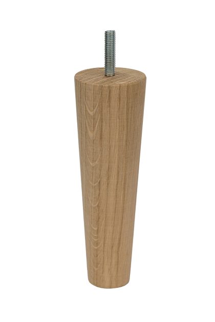 Noga toczona stożek z drewna dębowego do mebli, z wkręconą śrubą, surowa