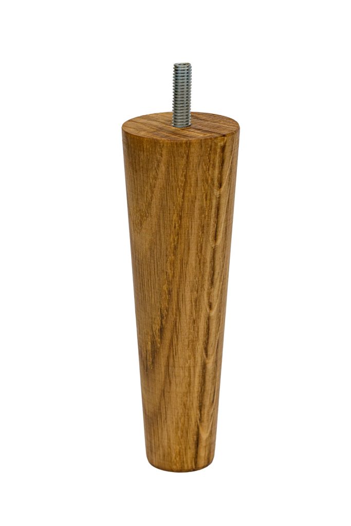Olejowana noga meblowa stożek dębowa, toczona, z wkręconą śrubą