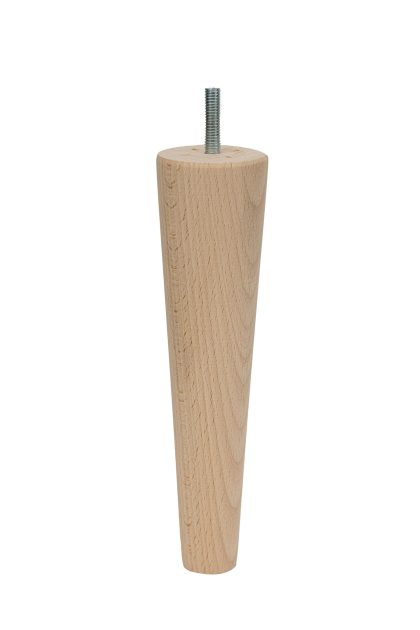Noga bukowa do mebli, drewniana, toczona, o kształcie stożka, z wkręconą śrubą, w kolorze naturalnego drewna