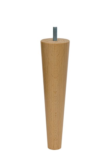 Drewniana noga stożkowa z drewna bukowego, toczona, z wkręconą śrubą, w kolorze naturalnym
