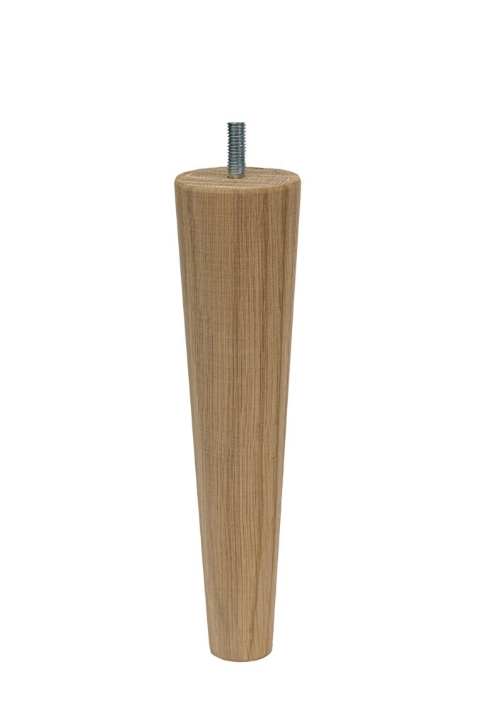 Dębowa noga toczona stożkowa do mebli, z wkręconą śrubą