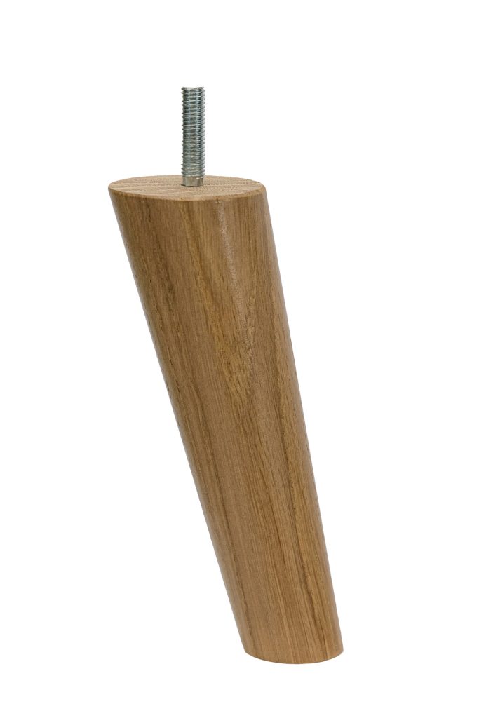 Nóżka stożkowa dębowa meblowa, toczona, skośna z wkręconą śrubą, w kolorze naturalnym