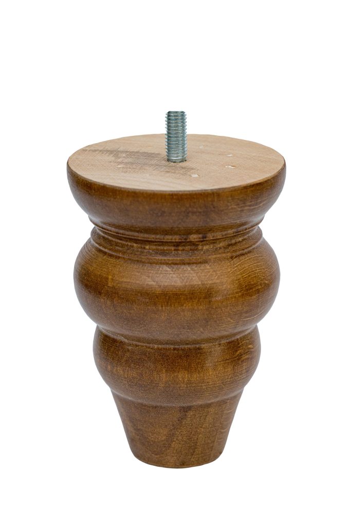 Toczona kula, noga do mebli z drewna bukowego z wkręconą śrubą, w kolorze rustikal