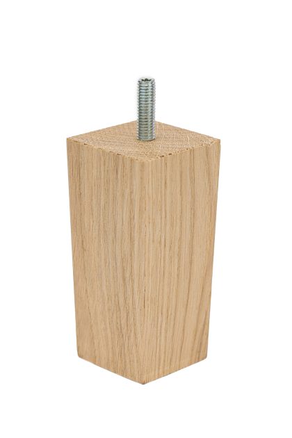 Nóżka dębowa meblowa o kształcie piramidy, z wkręconą śrubą, w kolorze naturalnego drewna, z widocznym usłojeniem