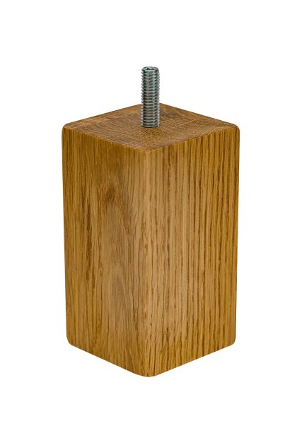 Drewniana noga meblowa z drewna dębowego o kształcie kostki stojącej z wkręconą śrubą, olejowana
