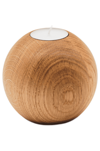 Drewniany świecznik z drewna dębowego o kształcie kuli, olejowany, na świece typu tealight