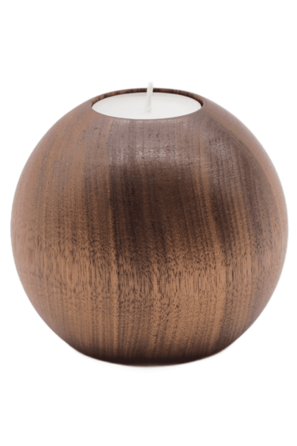Drewniany świecznik z drewna orzecha amerykańskiego o kształcie kuli, olejowany, na świece typu tealight