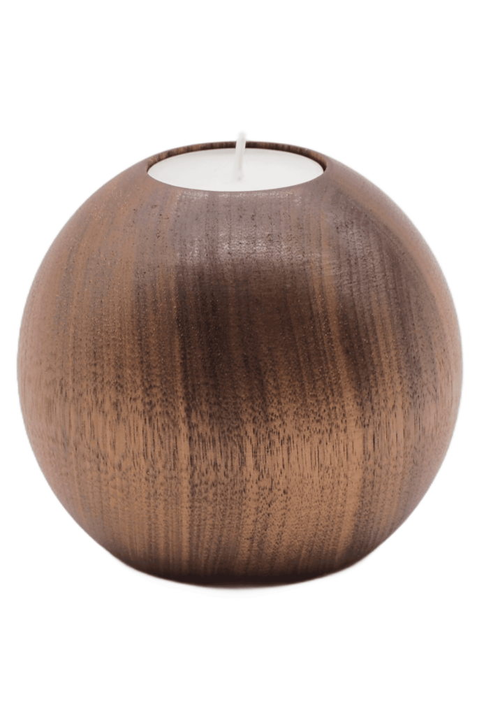 Drewniany świecznik z drewna orzecha amerykańskiego o kształcie kuli, olejowany, na świece typu tealight
