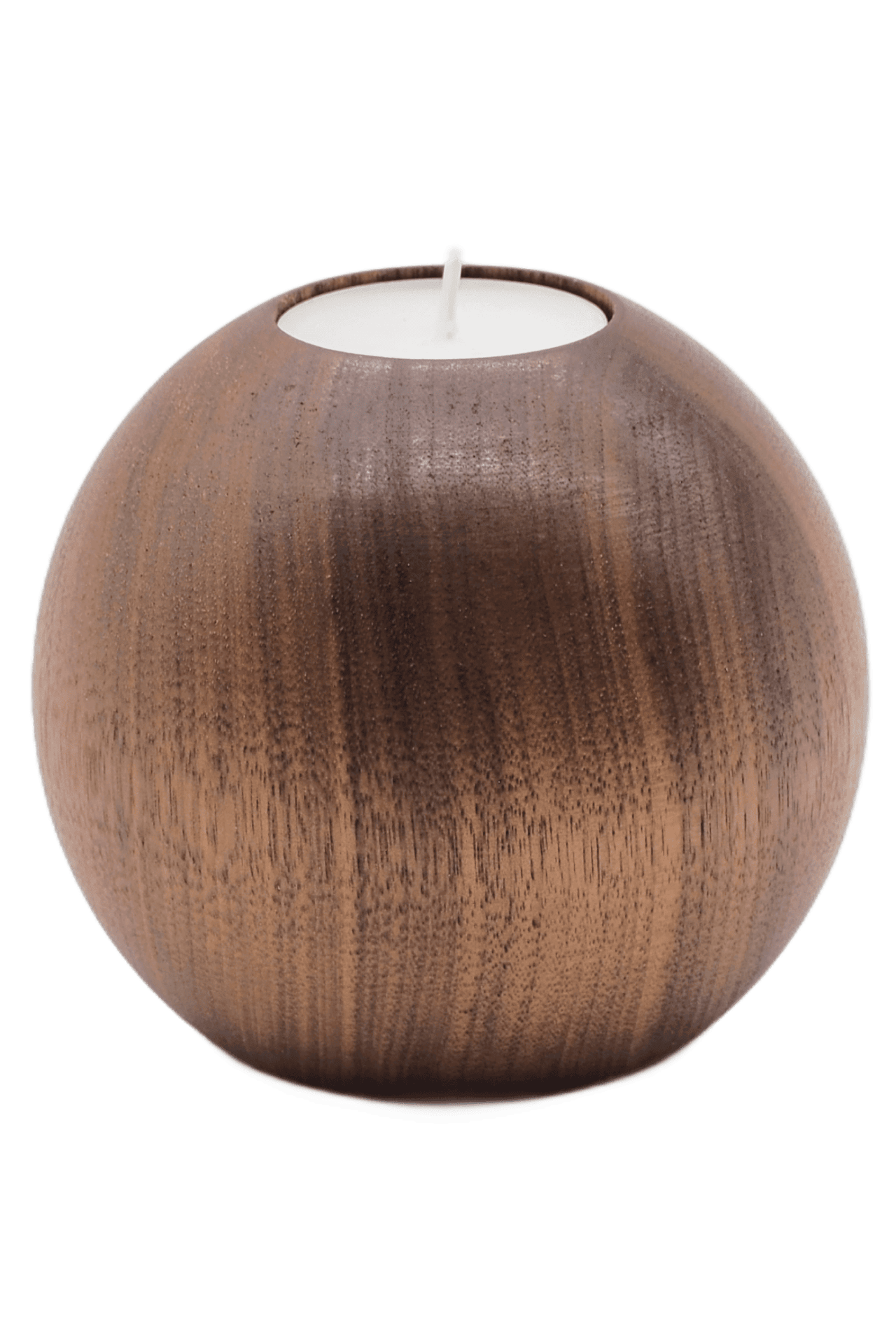 Drewniany świecznik z drewna orzecha amerykańskiego o kształcie kuli, olejowany, na świece typu tealight