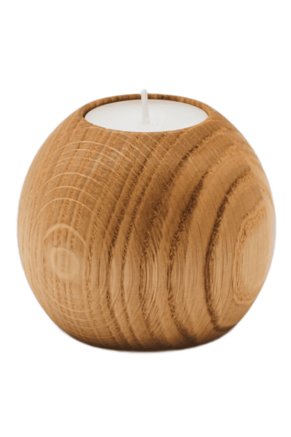 Drewniany świecznik z drewna dębowego o kształcie kuli, olejowany, na świece typu tealight