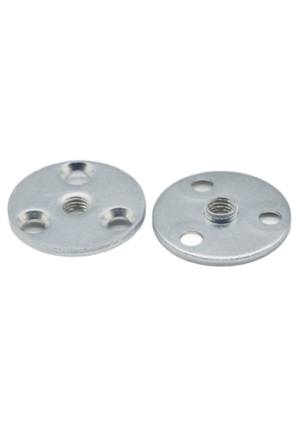 Blacha montażowa o kształcie koła o średnicy 40 mm, wykonana ze stali, widoczna z góry i z dołu