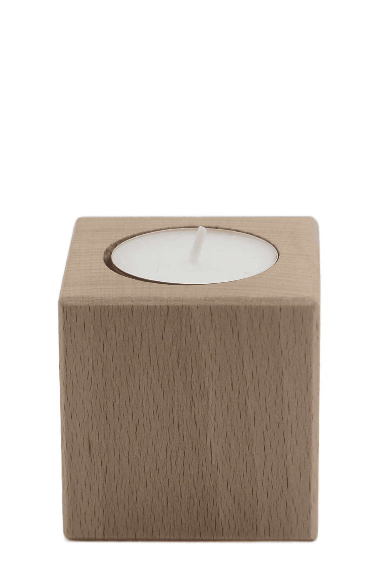 Drewniany świecznik kostka na świecę podgrzewacz typu tealight, o naturalnym kolorze drewna bukowego