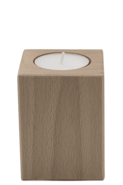 Drewniany świecznik kostka na świecę podgrzewacz typu tealight, o naturalnym kolorze drewna bukowego