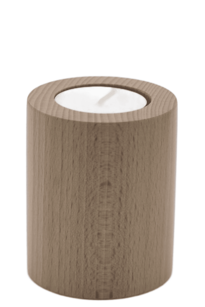Drewniany świecznik o kształcie walca na świece podgrzewacze, typu tealight, w kolorze naturalnego drewna bukowego